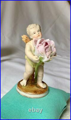 Antique Cherub Cupid Angel Sitzendorf Dresden German Porcelain Figurine