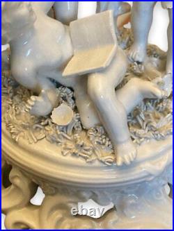 Antique Cherubim Musicians 3 Angels Porcelain Centerpiece Statue Group White 20c