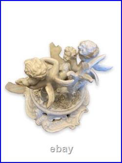 Antique Cherubim Musicians 3 Angels Porcelain Centerpiece Statue Group White 20c