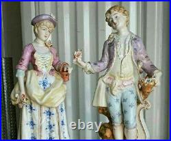 Antique Continental Porcelain Figurine Couple, 14 high