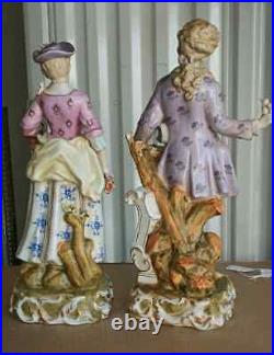 Antique Continental Porcelain Figurine Couple, 14 high