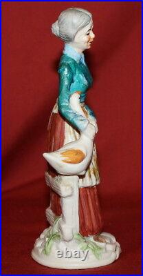 Antique European Hand Painted Bisque Porcelain Figurine Woman And Goose