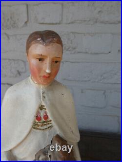 Antique Flanders Ceramic chalk statue father damiaan damien figurine religious