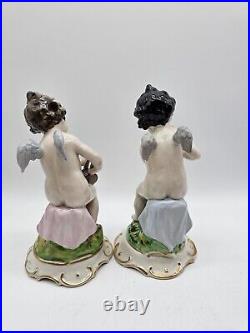 Antique Frankenthal Dresden Art Pair Porcelain Cupid Cherub 7.5 Figures Germany