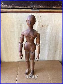 Antique French Carved Jointed Wood Artist Model, Mannequin, Lay Figure