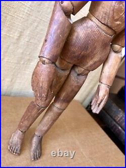 Antique French Carved Jointed Wood Artist Model, Mannequin, Lay Figure