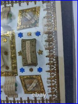 Antique French Relgious Frame with 9 relics saints