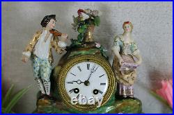 Antique French vieux paris porcelain mantel clock floral decor figurine