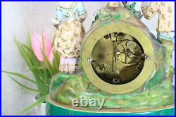 Antique French vieux paris porcelain mantel clock floral decor figurine