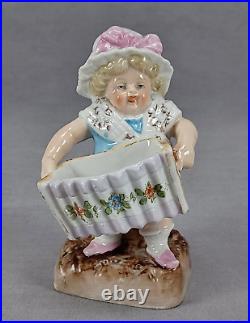 Antique German Conta & Boehme Girl With Harmonica Figurine Match Holder Striker