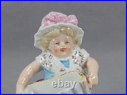 Antique German Conta & Boehme Girl With Harmonica Figurine Match Holder Striker