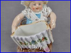 Antique German Conta & Boehme Girl With Harmonica Figurine Match Holder Striker