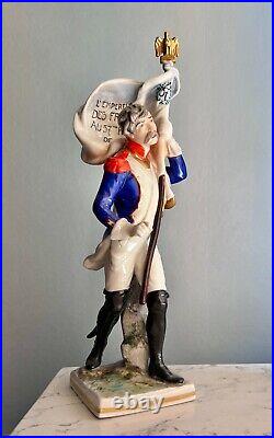 Antique German Porcelain Figurine of a French Imperial Soldier with Banner