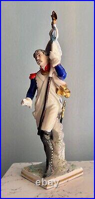 Antique German Porcelain Figurine of a French Imperial Soldier with Banner