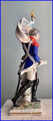 Antique German Porcelain Figurine of a French Imperial Soldier with Banner