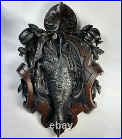 Antique Hand Carved Swiss Black Forest Game Plaque, Fruits of the Hunt, Duck
