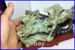 Antique Hand Chiseled Jade 3 Galloping Horses Display Decor Sculpture Statue 8
