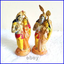 Antique Handmade Painted Lord Krishna Radha Terracotta Figure Pair Rare TC156