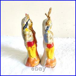 Antique Handmade Painted Lord Krishna Radha Terracotta Figure Pair Rare TC156