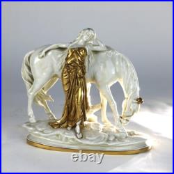 Antique Meissen Classical Parcel Gilt Porcelain Figure of a Maiden & Horse C1890
