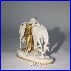 Antique Meissen Classical Parcel Gilt Porcelain Figure of a Maiden & Horse C1890