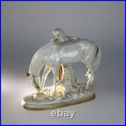 Antique Meissen Classical Parcel Gilt Porcelain Figure of a Maiden & Horse C1890