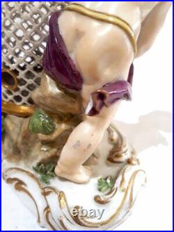 Antique Meissen Putto Porcelain with Bird Cage Figurine Crossed Swords Rare 20th