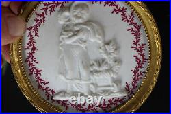 Antique Miniature bisque porcelain relief plaquette medaillon louis XVI frame