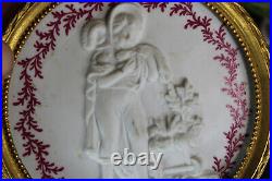 Antique Miniature bisque porcelain relief plaquette medaillon louis XVI frame