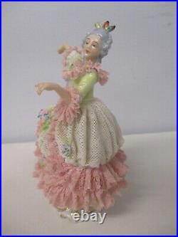 Antique Muller Volkstedt Lovely Porcelain Lace Dancing Lady Figurine 6 1/8