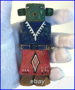 Antique Native American Kachna Doll 4 Tall Hand Carved & Painted Wooden Doll