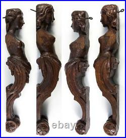 Antique PAIR of Carved Wood Caryatid Figures, 15 Tall, Cabinet or Architectural