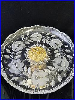 Antique Pair Angel metal golden figure pressed Glass Centerpieces Fruit Platter