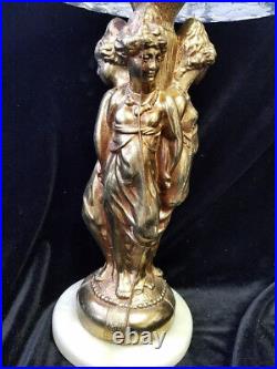 Antique Pair Angel metal golden figure pressed Glass Centerpieces Fruit Platter