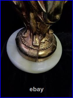 Antique Pair Angel metal golden figure pressed Glass Centerpieces Fruit Platter