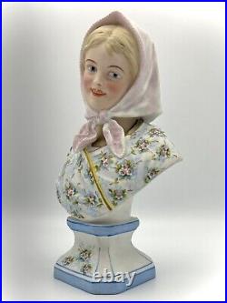 Antique Sevres Style Mauger & Fils French Bisque Porcelain Bust of Woman c 1880s