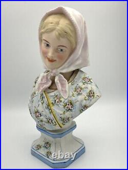 Antique Sevres Style Mauger & Fils French Bisque Porcelain Bust of Woman c 1880s