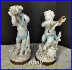 Antique Spanish Algora Porcelain Cherubs Couple, 10.5 high