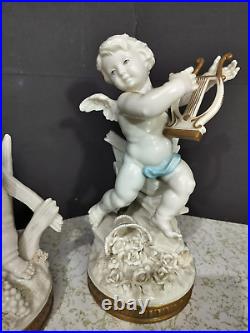 Antique Spanish Algora Porcelain Cherubs Couple, 10.5 high