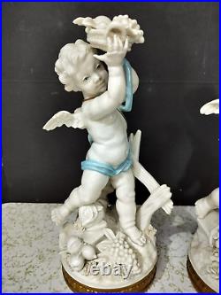 Antique Spanish Algora Porcelain Cherubs Couple, 10.5 high