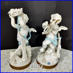 Antique Spanish Algora Porcelain Cherubs Couple, 10.5 high