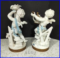 Antique Spanish Algora Porcelain Cherubs Couple, 10.5 high