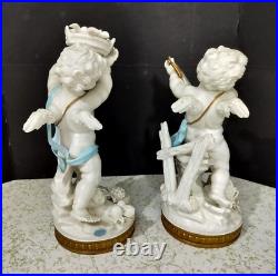 Antique Spanish Algora Porcelain Cherubs Couple, 10.5 high