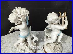 Antique Spanish Algora Porcelain Cherubs Couple, 10.5 high