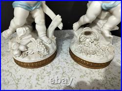 Antique Spanish Algora Porcelain Cherubs Couple, 10.5 high