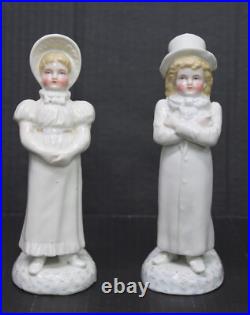 Antique Staffordshire Pair Boy & Girl in Top Hat & Bonnet Figurine