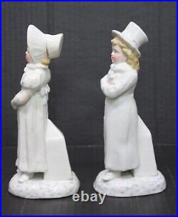 Antique Staffordshire Pair Boy & Girl in Top Hat & Bonnet Figurine