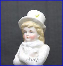 Antique Staffordshire Pair Boy & Girl in Top Hat & Bonnet Figurine