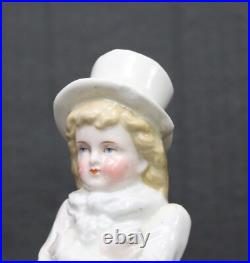 Antique Staffordshire Pair Boy & Girl in Top Hat & Bonnet Figurine