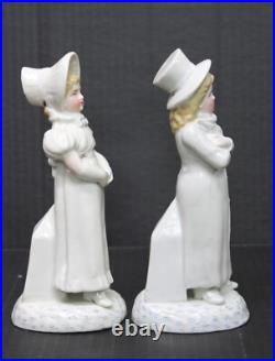 Antique Staffordshire Pair Boy & Girl in Top Hat & Bonnet Figurine